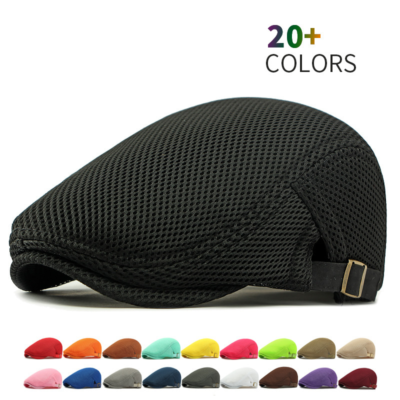🧢 Vzdušná, plochá čepice s nastavitelným ramínkem – síťovaná tkanina, klasický styl čepice s břečťanem 🍁