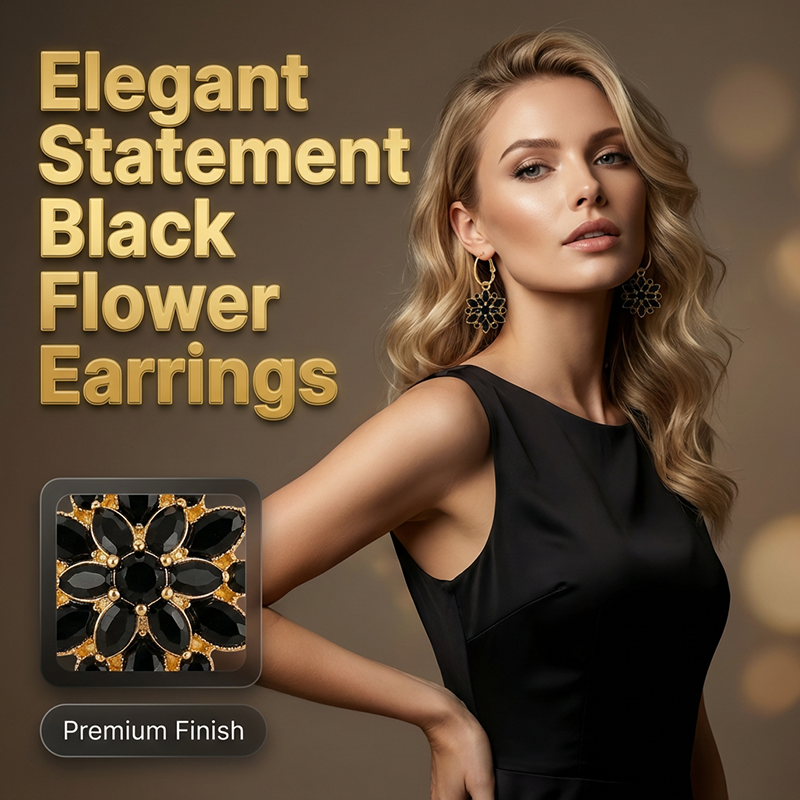 👱‍♀️💖 Elegantní černé květinové náušnice