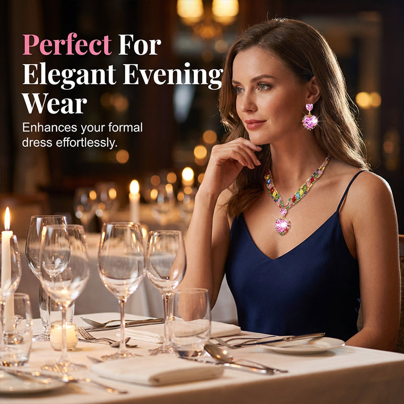 💎✨ Třpytivá sada šperků ve tvaru srdce (náhrdelník + náušnice) – elegantní a romantická