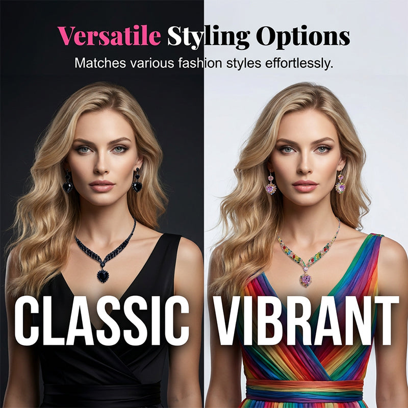 💎✨ Třpytivá sada šperků ve tvaru srdce (náhrdelník + náušnice) – elegantní a romantická