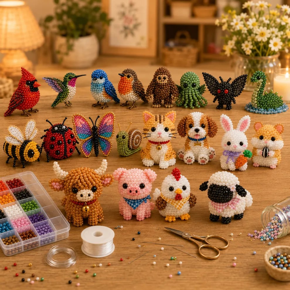 🧵🦉Bébi állatok kézműves készlet 3D gyöngyökkel