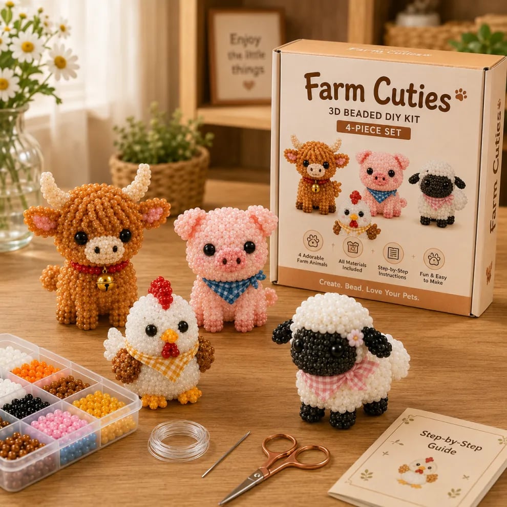 🧵🦉Bébi állatok kézműves készlet 3D gyöngyökkel