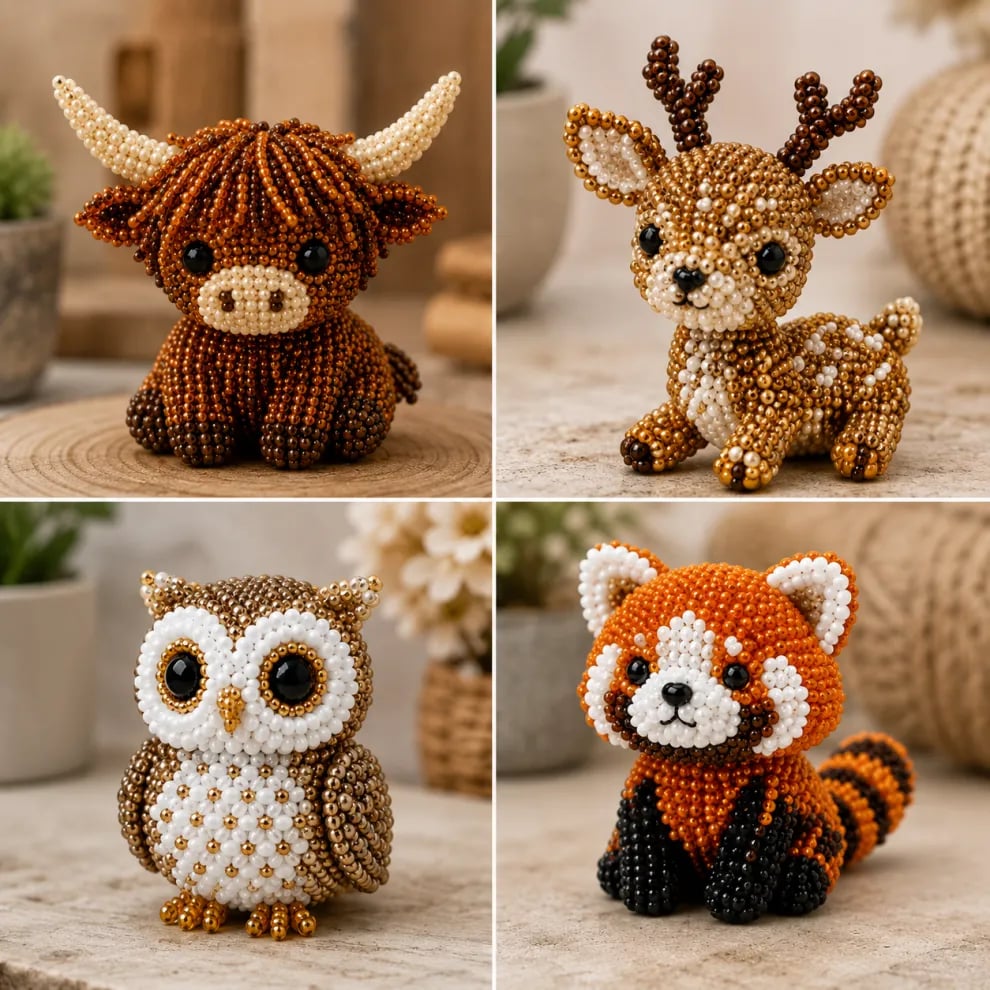 🧵🦉Bébi állatok kézműves készlet 3D gyöngyökkel