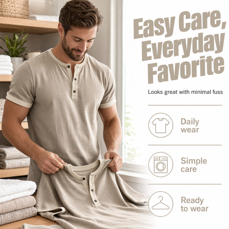 ⌛Limitovaná nabídka – Pánské henley tričko s krátkým rukávem z prodyšného materiálu
