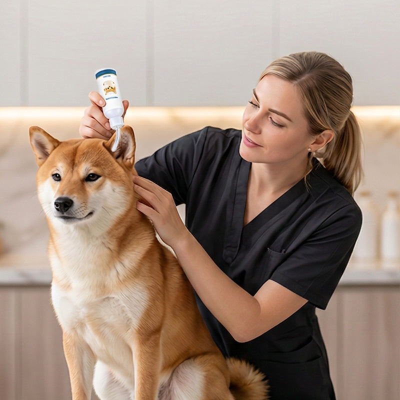 🐶 🧴 Jemný čistič uší pro domácí mazlíčky – Zklidňuje svědění, odstraňuje ušní maz a nepříjemné pachy – Ideální pro psy a kočky 🐱