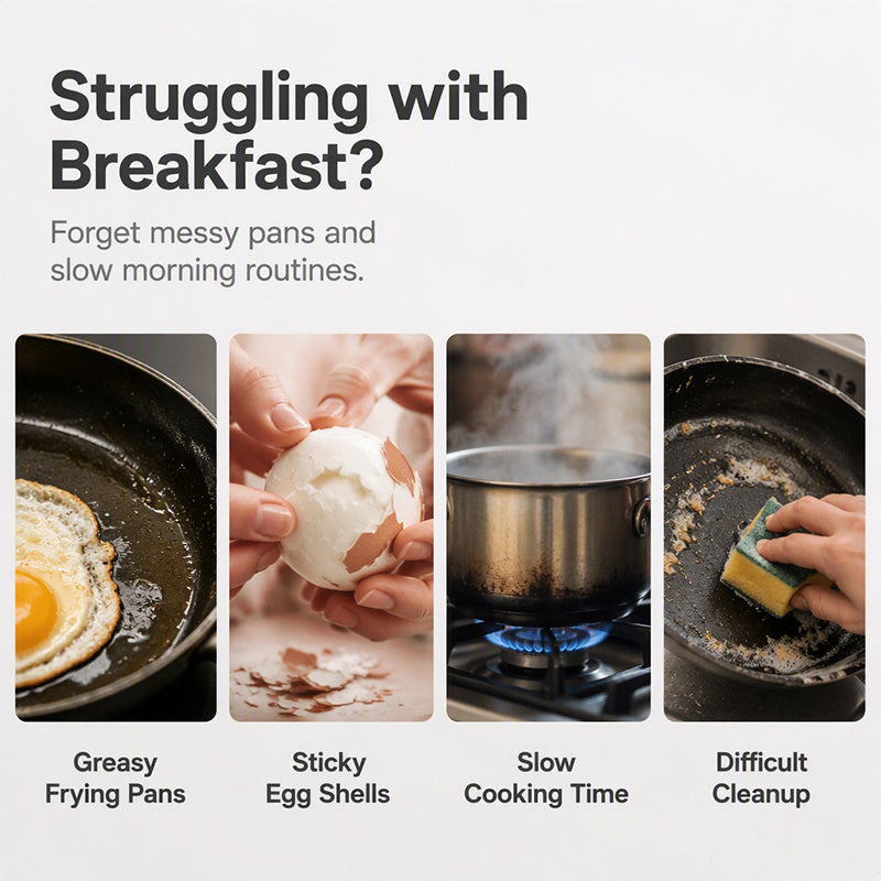 🥚 🛡️ Vařič vajec bez stříkající vody – Potravinářský PP – Dvojitý prostor a vzduchotěsné víko 🌿