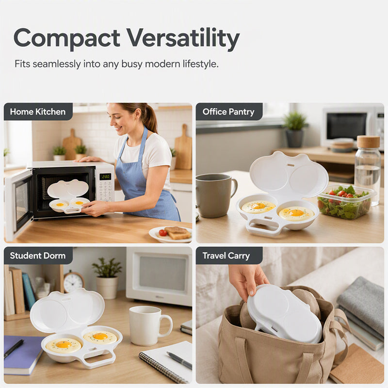 🥚 🛡️ Vařič vajec bez stříkající vody – Potravinářský PP – Dvojitý prostor a vzduchotěsné víko 🌿